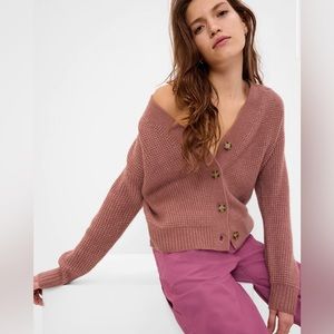 GAP Mauve Pink Waffle Knit Cardigan Button-Down Sweater
